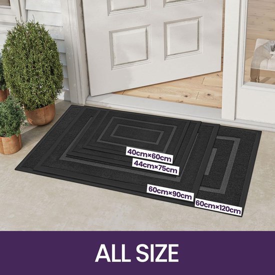 Unyqoos ® Robuuste Antislip Vuilvangmat voor Binnen- en Buitengebruik, Wasbaar, Rechthoekig, Grijs, 60 x 90 cm