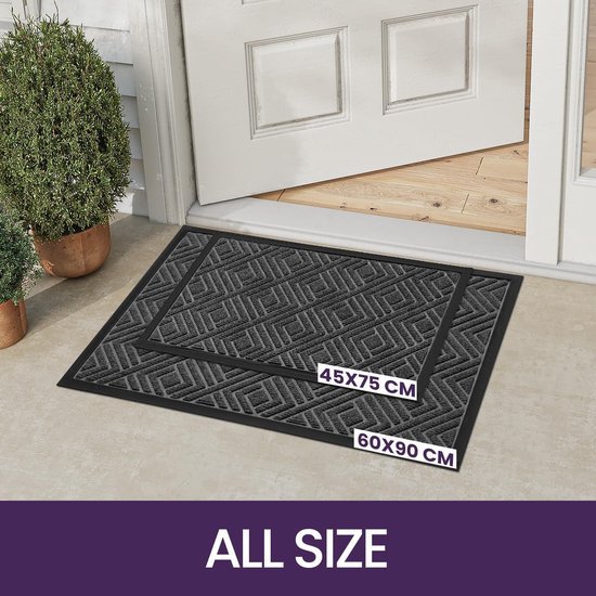 Unyqoos ® Grijze Antislip Vuilvangmat voor Binnen en Buiten, 60 x 90 cm, Eenvoudig Onderhoud