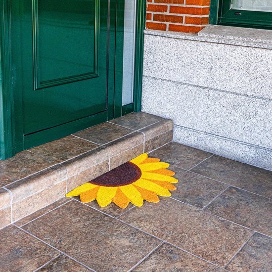 Unyqoos® Handbeschilderde Kokosvezel Deurmat met Zonnebloemontwerp en Antislip Onderkant voor Buiten