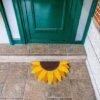 Unyqoos® Handbeschilderde Kokosvezel Deurmat met Zonnebloemontwerp en Antislip Onderkant voor Buiten