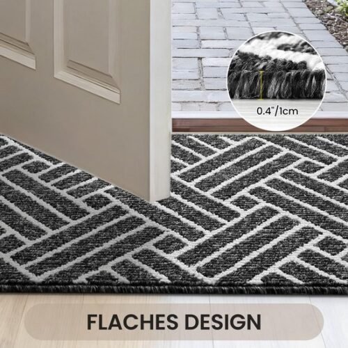 Unyqoos® Absorberende en Antislip Deurmat voor Binnen en Buiten in Lijnpatroon, zwart, 60*90 cm