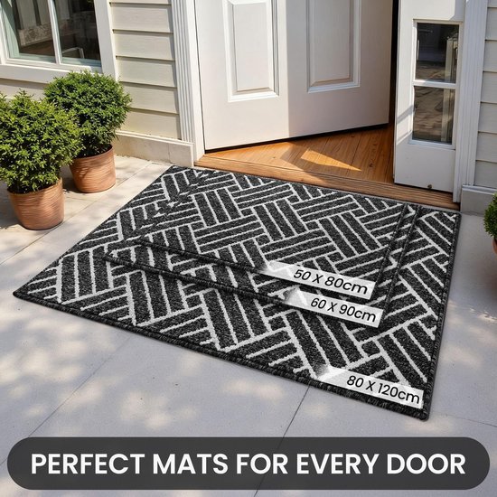 Unyqoos® Absorberende en Antislip Deurmat voor Binnen en Buiten in Lijnpatroon, zwart, 60*90 cm