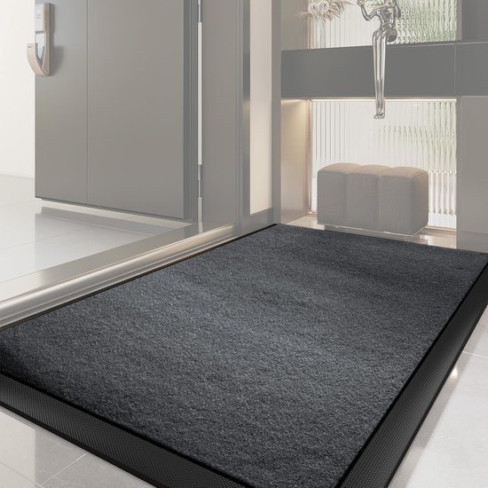 Unyqoos® Grijze antislip deurmat voor binnen en buiten, wasbaar en weerbestendig