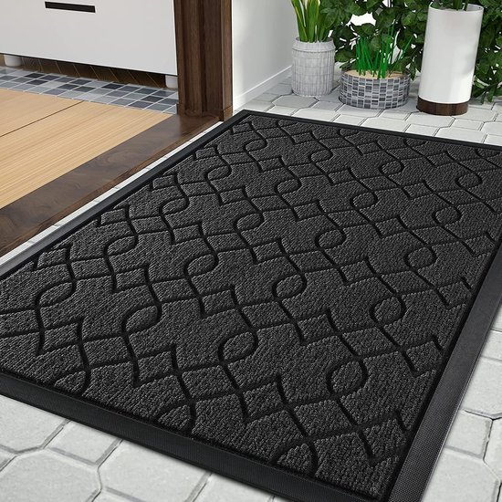 Unyqoos® Wasbare zwarte deurmat voor buiten met antislip en weerbestendige eigenschappen, zwart, 75*43 cm