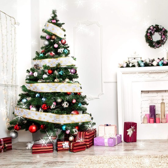 Unyqoos ® Feestelijke Decoratielintenset voor Kerst - 6 Rollen Goudkleurige Chiffon en Organza Linten