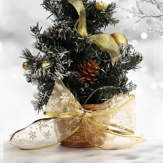 Unyqoos ® Feestelijke Decoratielintenset voor Kerst - 6 Rollen Goudkleurige Chiffon en Organza Linten