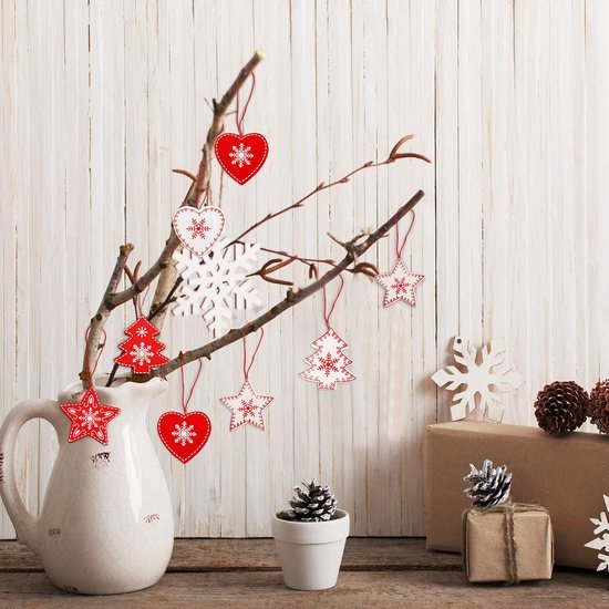 Unyqoos ® Kerstmis Houten Boomversieringen Set van 24 Stuks voor Gezellige Feestdagen