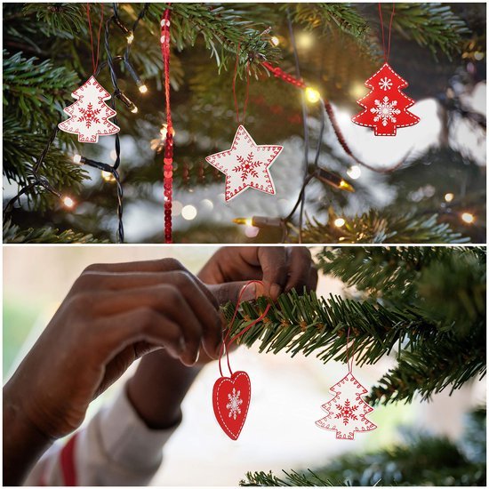 Unyqoos ® Kerstmis Houten Boomversieringen Set van 24 Stuks voor Gezellige Feestdagen
