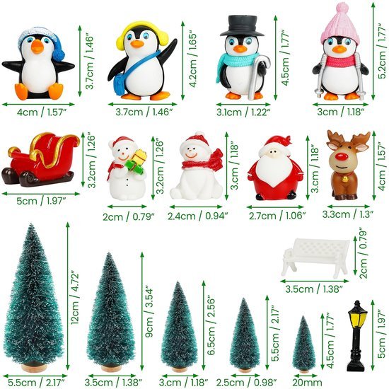 Unyqoos ® Miniatuur Kerstfiguren Set - 24 Stuks voor Feestelijke Decoraties en Knutselprojecten