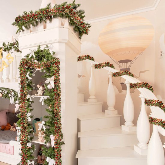 Unyqoos ® Kleurrijke Kerstslinger van 10 Meter voor Binnen- en Buitenversiering met Glitters en Lametta