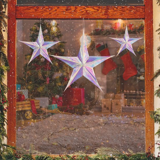 Unyqoos ® Set van Drie Sprankelende Vijfpuntige Sterren voor Feestelijke Decoratie en Sfeer