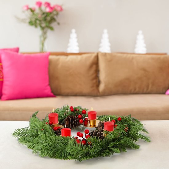 Unyqoos ® Kerst Adventskrans Met Realistische Decoraties Voor Feestelijke Tafeldecoratie