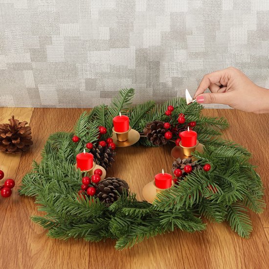 Unyqoos ® Kerst Adventskrans Met Realistische Decoraties Voor Feestelijke Tafeldecoratie