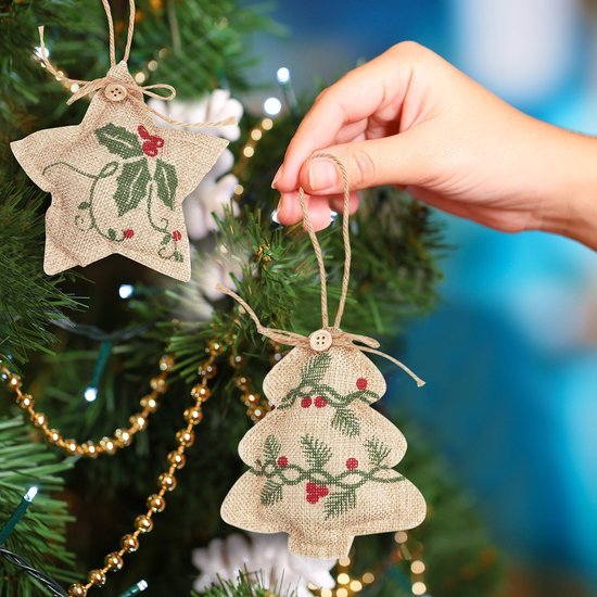 Unyqoos ® Set van 12 Handgemaakte Jute Kerstdecoraties voor een Traditionele Feestelijke Sfeer