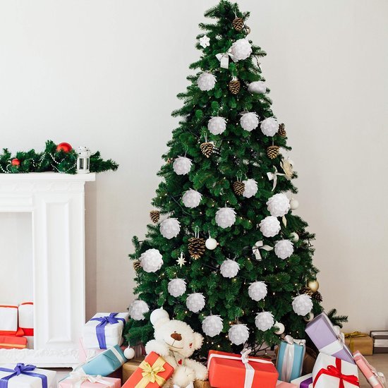Unyqoos ® Kerstboomversiering dennenappels (4 stuks) - glitterdennenappels - kerstdecoratie zilver met draad - kerstboomversiering wit - kerstboomversiering, wit