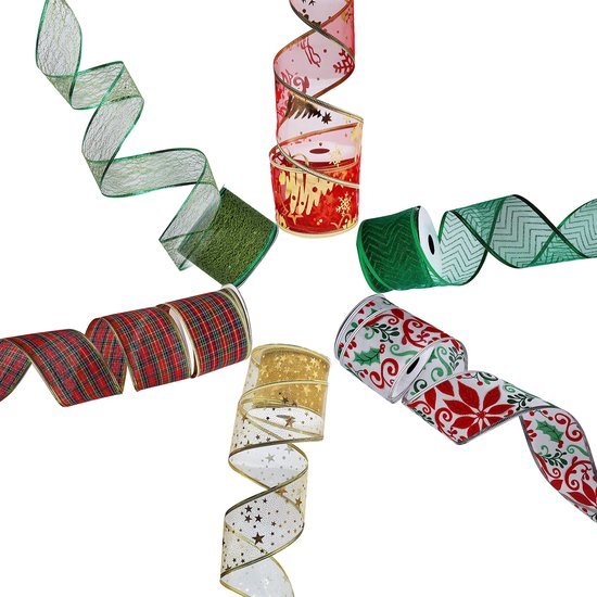 Unyqoos ® Kerstdecoratie Geschenkverpakkingslinten Set van 6 met Glanzende en Fonkelende Ontwerpen