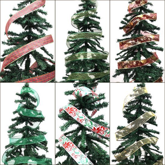 Unyqoos ® Kerstdecoratie Geschenkverpakkingslinten Set van 6 met Glanzende en Fonkelende Ontwerpen