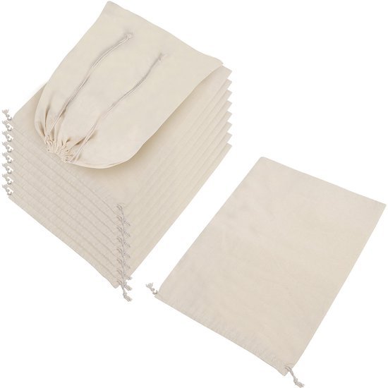 Unyqoos ® Milieuvriendelijke Herbruikbare Katoenen Tassen voor Groenten en Fruit met Trekkoord