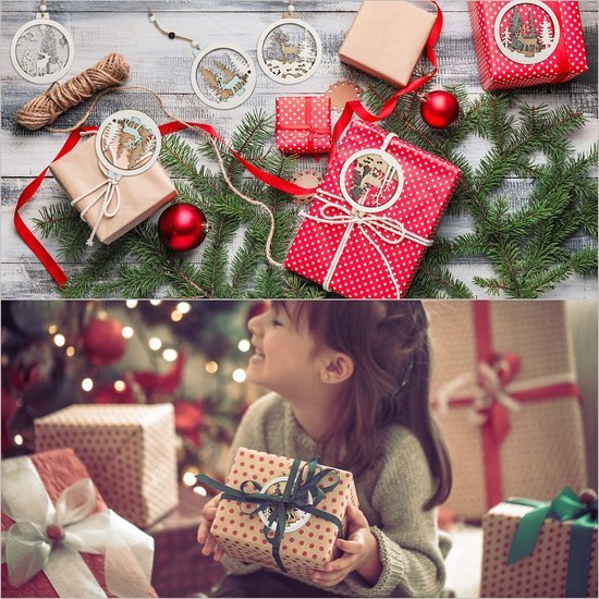 Unyqoos ® Houten Kerstdecoratie Set van 5 Stuks met Lasergesneden Ontwerpen voor Feestelijke Versiering