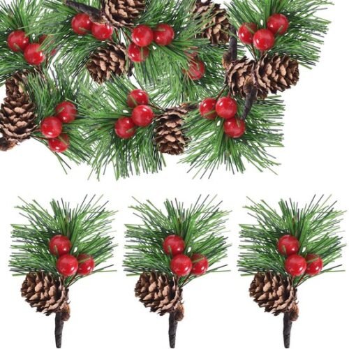 550x550-31325.jpg Unyqoos® Set van 20 kunstmatige dennentakken met rode bessen en dennenappels