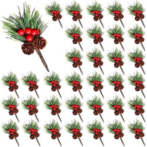 Unyqoos® Decoratieve kunstdennentakken met bessen en dennenappels voor sfeervolle kerstdecoratie