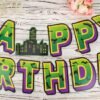 Unyqoos® Feestelijk en paars verjaardagsbanner met cartoon thema voor kinderen