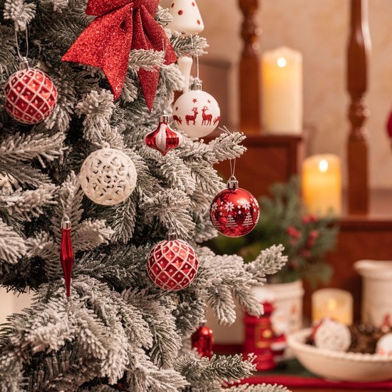 Unyqoos® Complete set van 70 onbreekbare kerstballen in rood en wit voor feestelijke decoratie