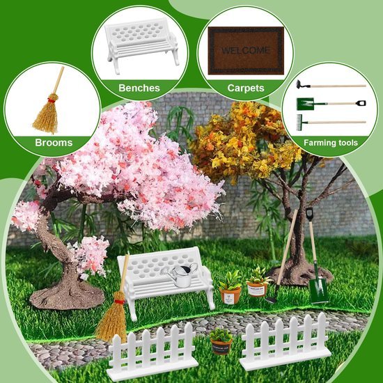 Unyqoos® Uitgebreid 13-delig Miniatuur Tuinset voor Poppenhuis en Decoratie