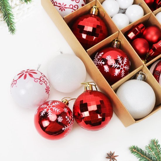550x550-31434.jpg Unyqoos® Set van 44 Rode en Witte Kunststof Kerstballen voor Feestelijke Decoratie