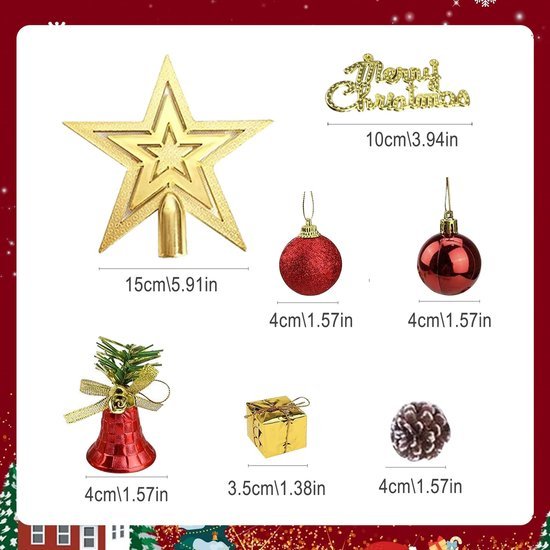 Unyqoos® Complete set van 33 mini-kerstballen in rood en goud voor feestelijke decoratie