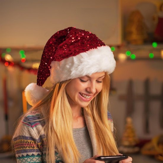 Unyqoos® Luxe fluwelen kerstmuts met pailletten en pluche rand voor feesten