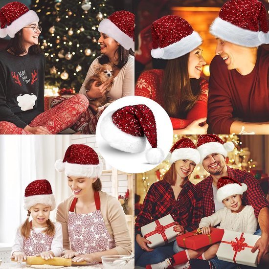 Unyqoos® Luxe fluwelen kerstmuts met pailletten en pluche rand voor feesten