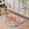 Unyqoos® Kleine boho stijl binnendeurmat 60 x 90 cm met bloemenmedaillon en vintage uitstraling