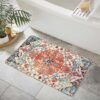 Unyqoos® Kleine boho stijl binnendeurmat 60 x 90 cm met bloemenmedaillon en vintage uitstraling