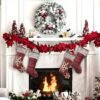 Unyqoos® Set van vier decoratieve kerstkousen met sneeuwvlokken en plaid patroon