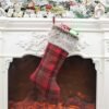 Unyqoos® Set van vier decoratieve kerstkousen met sneeuwvlokken en plaid patroon