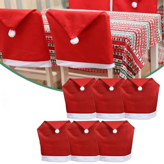 550x550-31741.jpg Unyqoos® Set van 6 Rode Stoelhoezen in Kerstmanmuts Stijl voor Feestelijke Decoratie