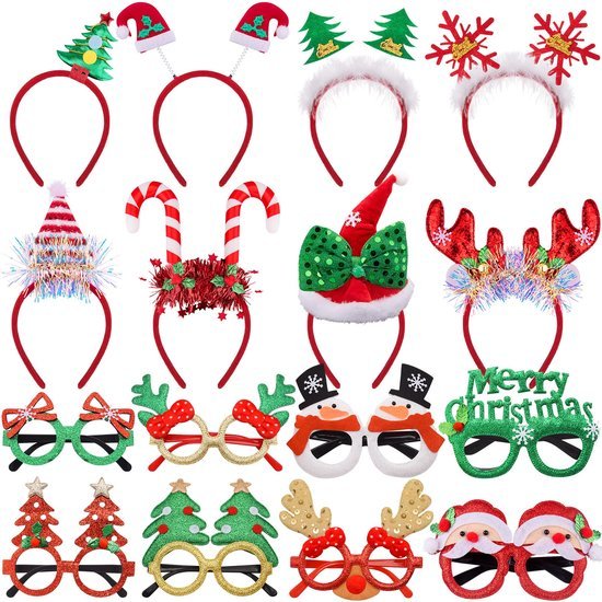 Unyqoos® Feestelijke Kerstaccessoires Set met Hoofdbanden en Brilmonturen