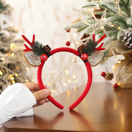 Unyqoos® Feestelijke haarband met rendiergewei en kerstdecoraties voor dames