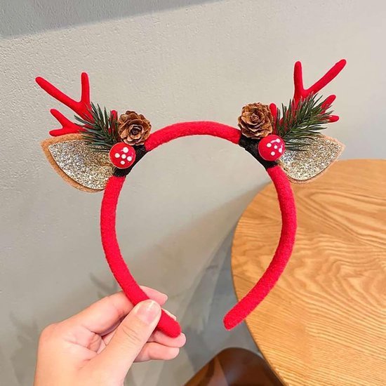 Unyqoos® Feestelijke haarband met rendiergewei en kerstdecoraties voor dames