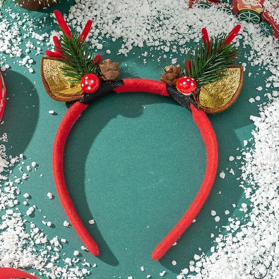 Unyqoos® Feestelijke haarband met rendiergewei en kerstdecoraties voor dames