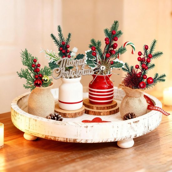Unyqoos® Set van 10 Kunstkersttakken met Realistische Dennenappels en Bessen voor Decoratie
