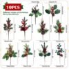 Unyqoos® Set van 10 Kunstkersttakken met Realistische Dennenappels en Bessen voor Decoratie