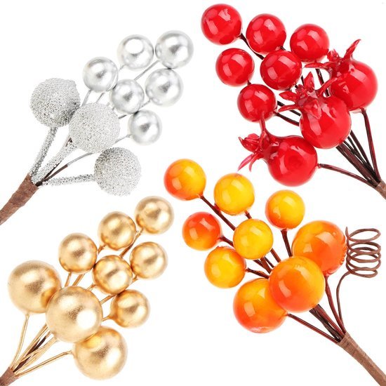 Unyqoos® Set van 20 kleurrijke decoratieve takken met bessen voor creatieve projecten
