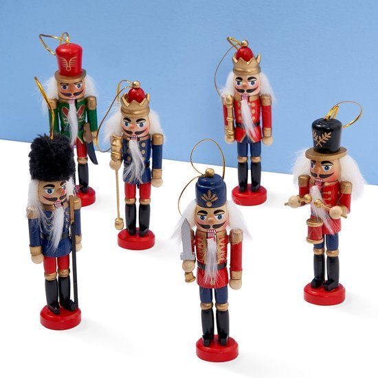 Unyqoos® Set van 6 Houten Notenkraker Soldaat Ornamenten voor Kerstboomdecoratie