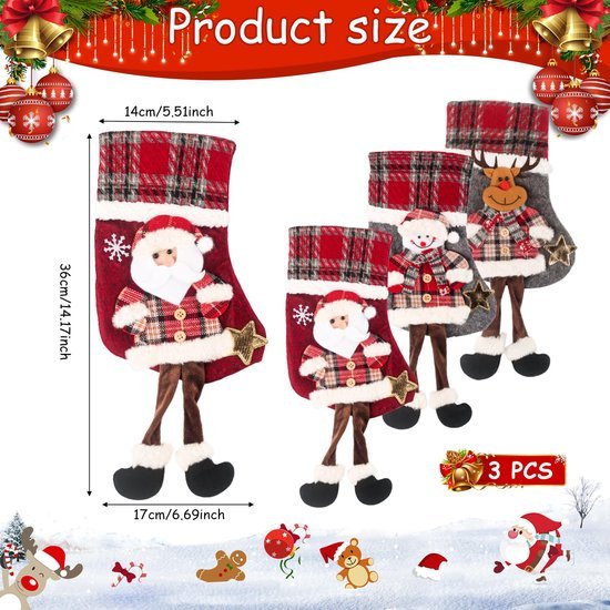 Unyqoos® Feestelijke Kerstsokken Set met Sneeuwman en Rendier Motieven voor Decoratie