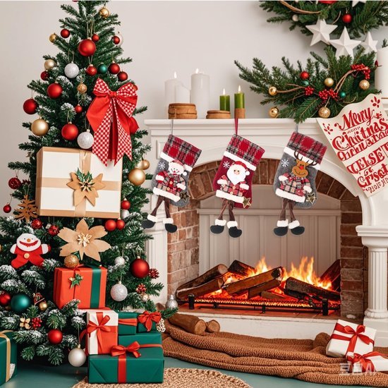Unyqoos® Feestelijke Kerstsokken Set met Sneeuwman en Rendier Motieven voor Decoratie