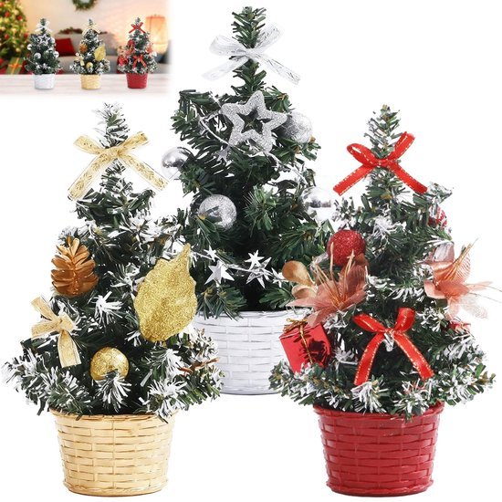 Unyqoos® Set van drie kleurrijke miniatuur kerstbomen voor sfeervolle decoratie