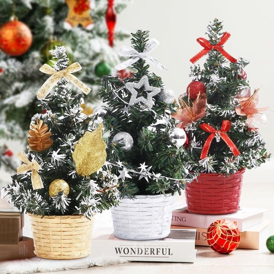 Unyqoos® Set van drie kleurrijke miniatuur kerstbomen voor sfeervolle decoratie