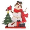 Unyqoos® Houten Sneeuwpop Decoratie met Vogel voor Kerstmis als Cadeau en Sfeermaker
